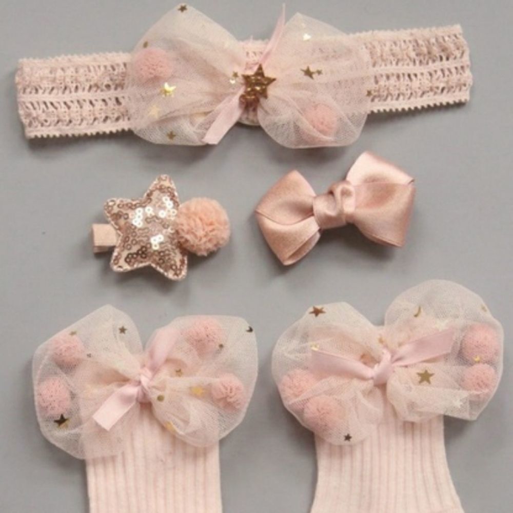 NIB Chicbaby Pink & Gold Hair Accessories & Socks